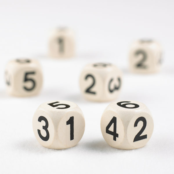 EDX17530 - Dice - Wood NUMBER 1-6 - 18mm - 12pcs Polybag